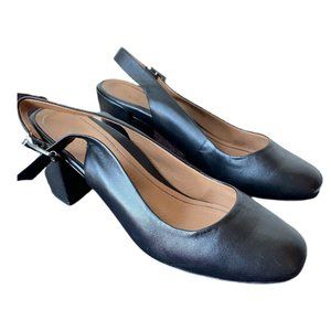 Vionic Soft Black Leather Heeled Mary Janes Womens